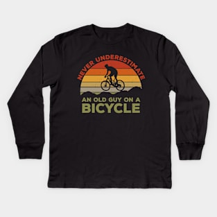 Never Underestimate An old Guy On A Bicycle - Christmas Gift Idea Kids Long Sleeve T-Shirt